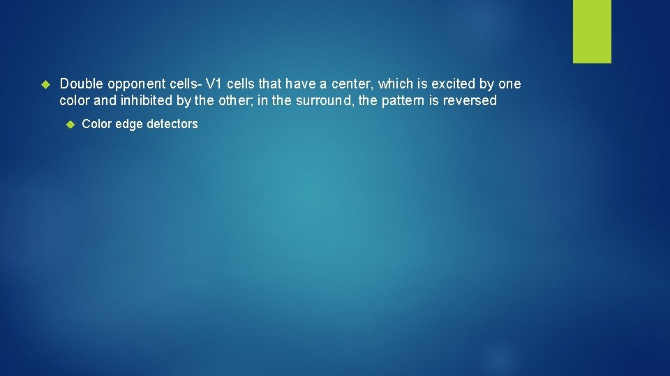  Double opponent cells- V 1 cells that have a center, which is excited