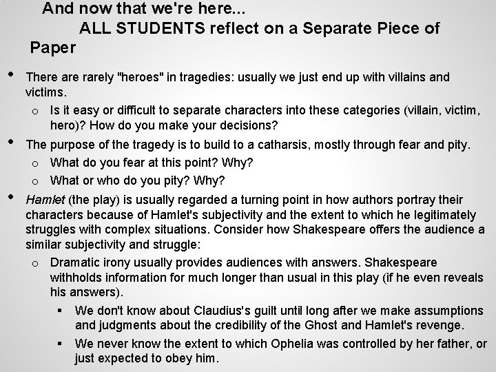 And now that we're here. . . ALL STUDENTS reflect on a Separate Piece