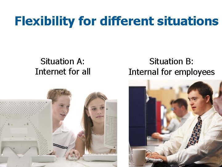 Flexibility for different situations Situation A: Internet for all Situation B: Internal for employees