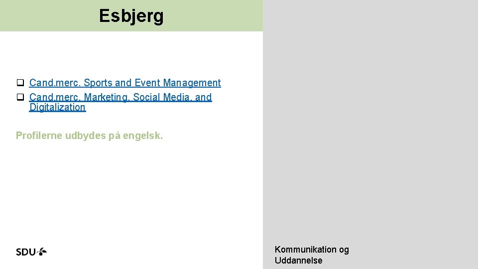 Esbjerg q Cand. merc. Sports and Event Management q Cand. merc. Marketing, Social Media,