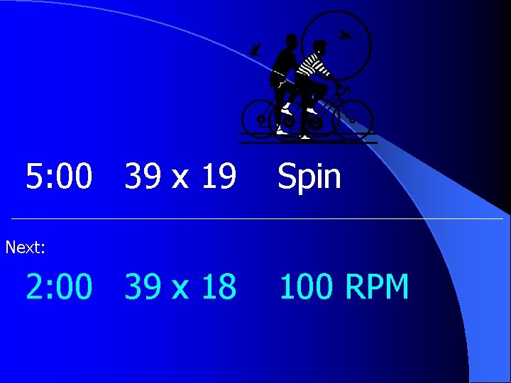 5: 00 39 x 19 Spin Next: 2: 00 39 x 18 100 RPM