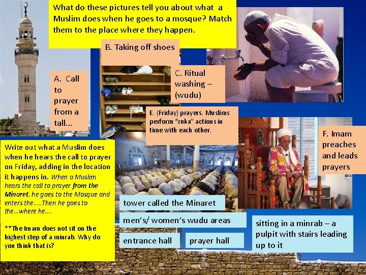 What do these pictures tell you about what a Muslim does when he goes