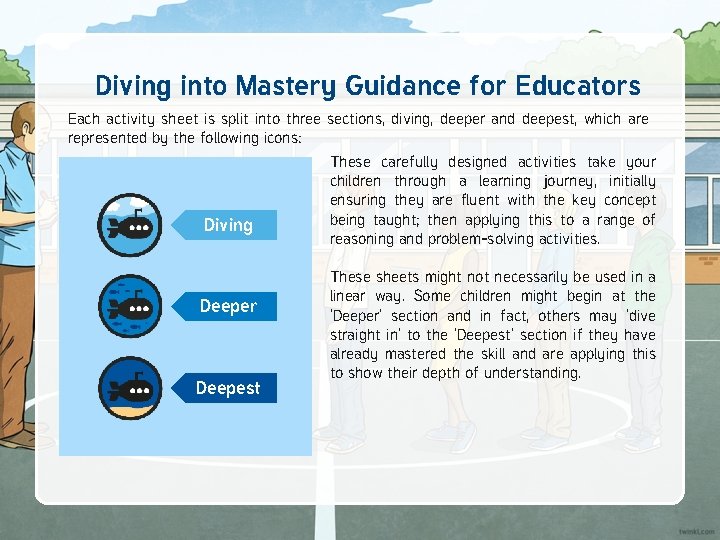 Diving into Mastery Guidance for Educators Each activity sheet is split into three sections,