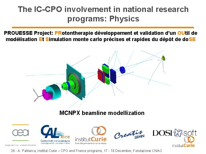 The IC-CPO involvement in national research programs: Physics PROUESSE Project: PRotontherapie développement et validation