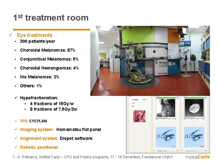 1 st treatment room ü Eye treatments • 300 patients/year • Choroidal Melanomas: 87%