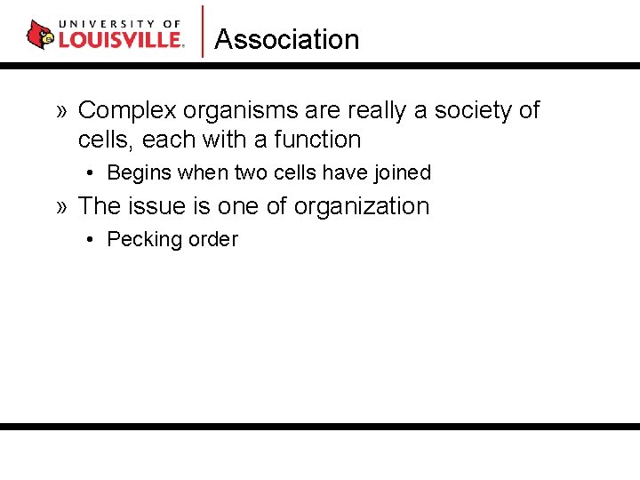 Association » Complex organisms are really a society of cells, each with a function Association » Complex organisms are really a society of cells, each with a function