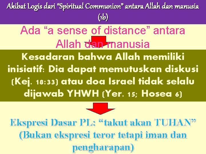 Akibat Logis dari “Spiritual Communion” antara Allah dan manusia (1 b) Ada “a sense