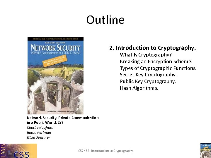 Outline 2. Introduction to Cryptography. What Is Cryptography? Breaking an Encryption Scheme. Types of