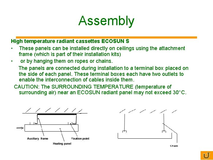 Assembly High temperature radiant cassettes ECOSUN S • These panels can be installed directly