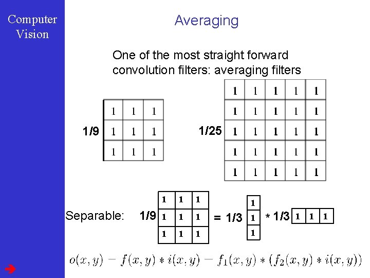 Computer Vision Averaging One of the most straight forward convolution filters: averaging filters 1/25