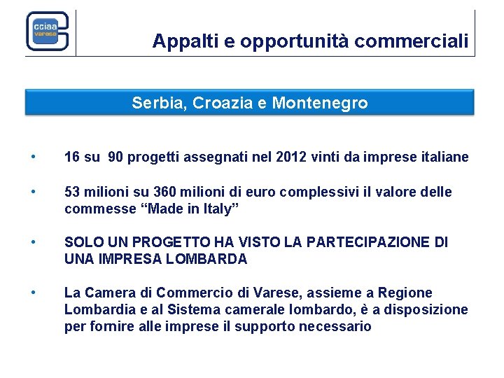 Appalti e opportunità commerciali Serbia, Croazia e Montenegro • 16 su 90 progetti assegnati