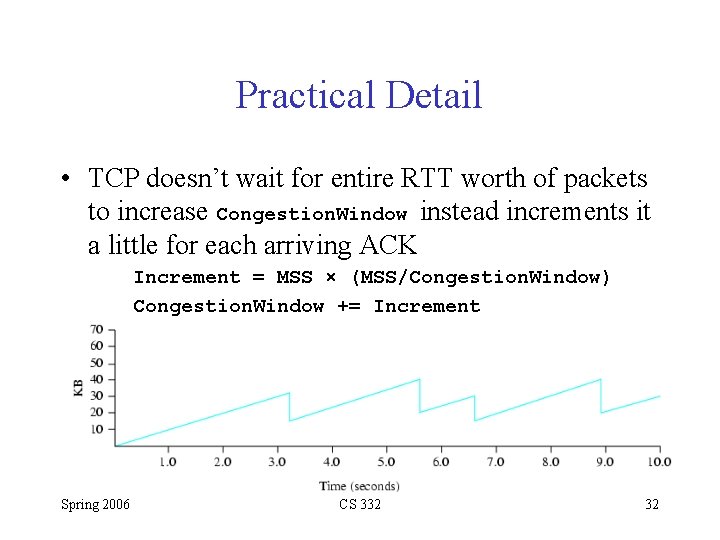 Practical Detail • TCP doesn’t wait for entire RTT worth of packets to increase