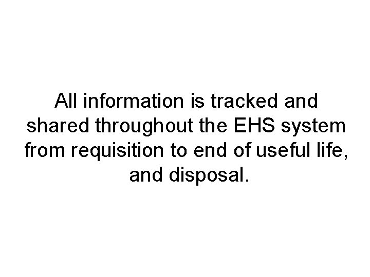 All information is tracked and shared throughout the EHS system from requisition to end