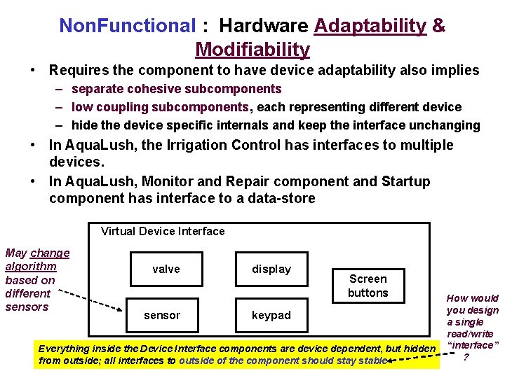 Non. Functional : Hardware Adaptability & Modifiability • Requires the component to have device