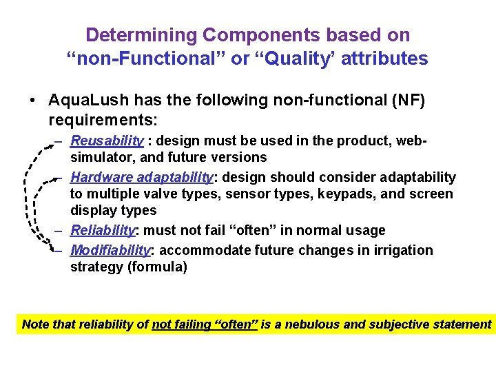 Determining Components based on “non-Functional” or “Quality’ attributes • Aqua. Lush has the following