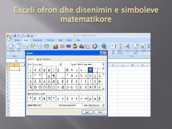 Exceli ofron dhe disenimin e simboleve matematikore 