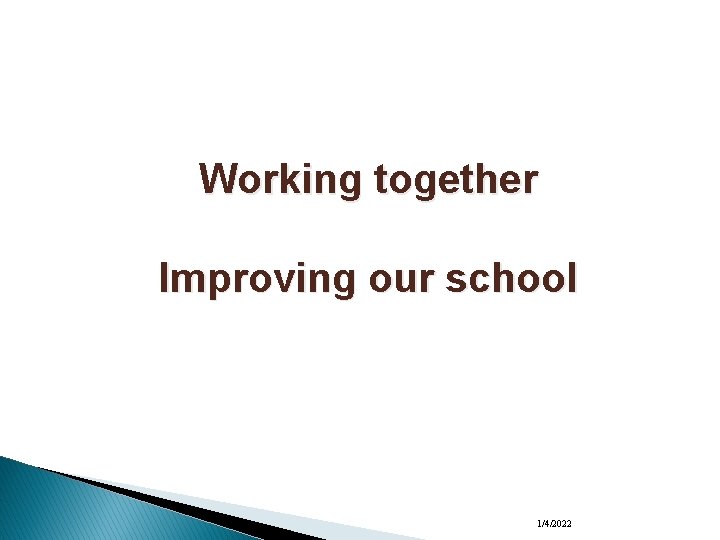 Working together Improving our school 1/4/2022 