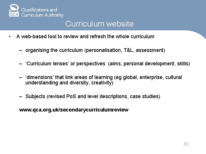 Curriculum website • A web-based tool to review and refresh the whole curriculum –