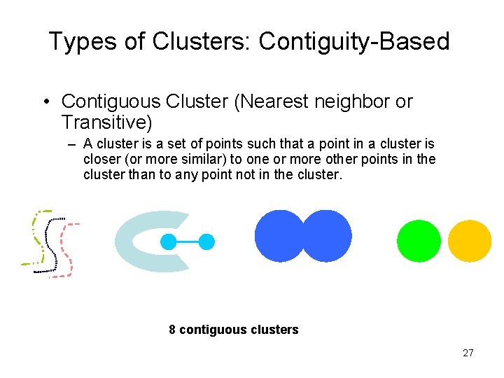 Types of Clusters: Contiguity-Based • Contiguous Cluster (Nearest neighbor or Transitive) – A cluster