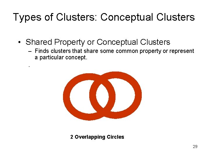 Types of Clusters: Conceptual Clusters • Shared Property or Conceptual Clusters – Finds clusters