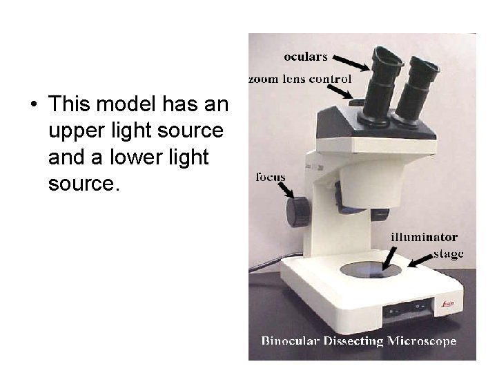  • This model has an upper light source and a lower light source.