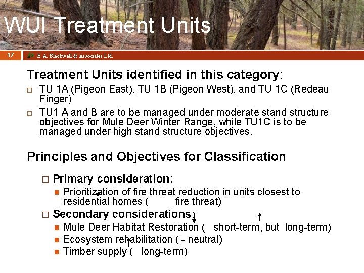 WUI Treatment Units 17 B. A. Blackwell & Associates Ltd. Treatment Units identified in