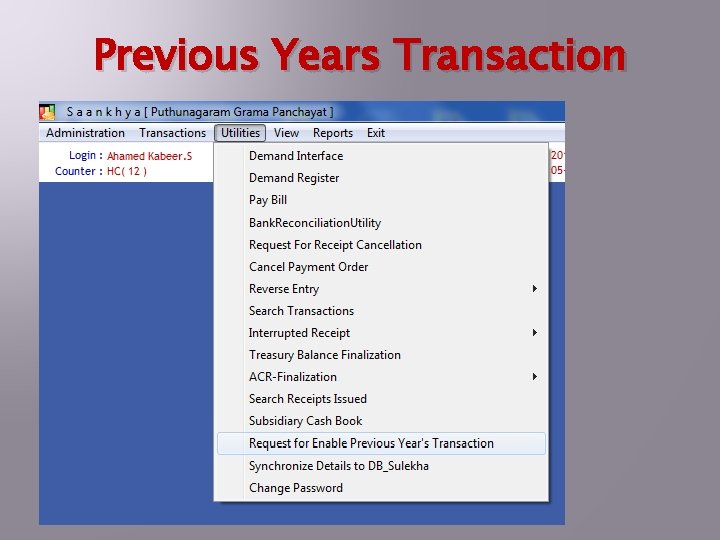 Previous Years Transaction 