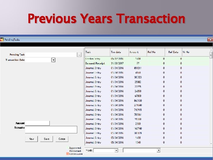 Previous Years Transaction 