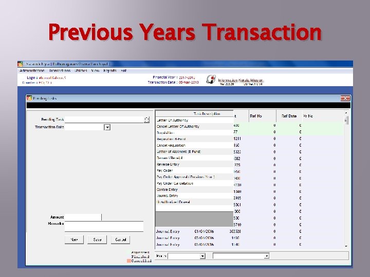 Previous Years Transaction 