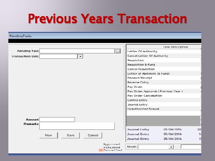 Previous Years Transaction 