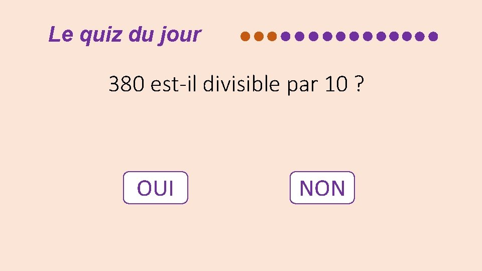 Le quiz du jour 380 est-il divisible par 10 ? OUI NON 