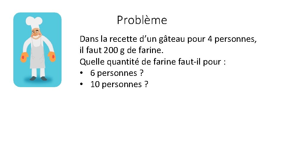 Problème Dans la recette d’un gâteau pour 4 personnes, il faut 200 g de