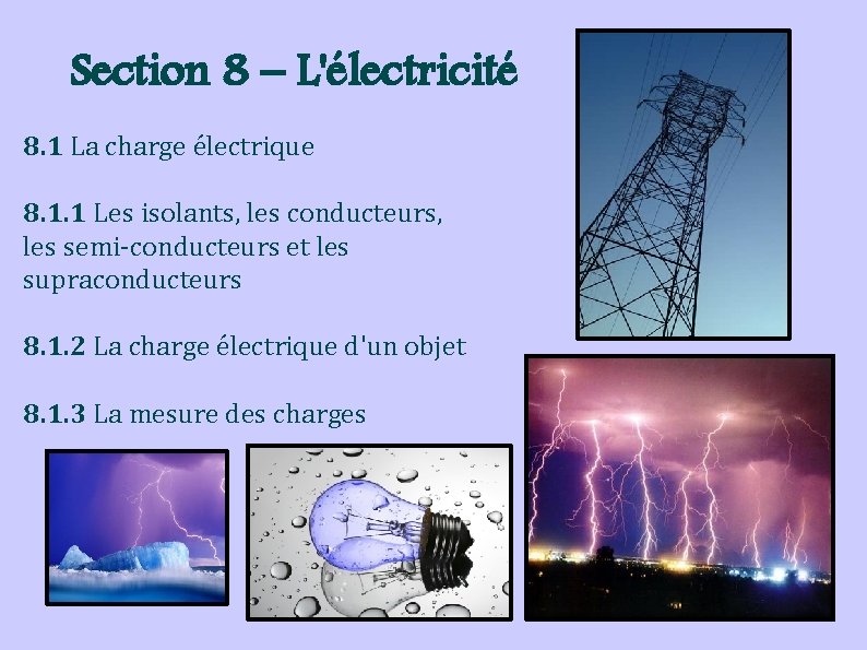 Section 8 – L'électricité 8. 1 La charge électrique 8. 1. 1 Les isolants,