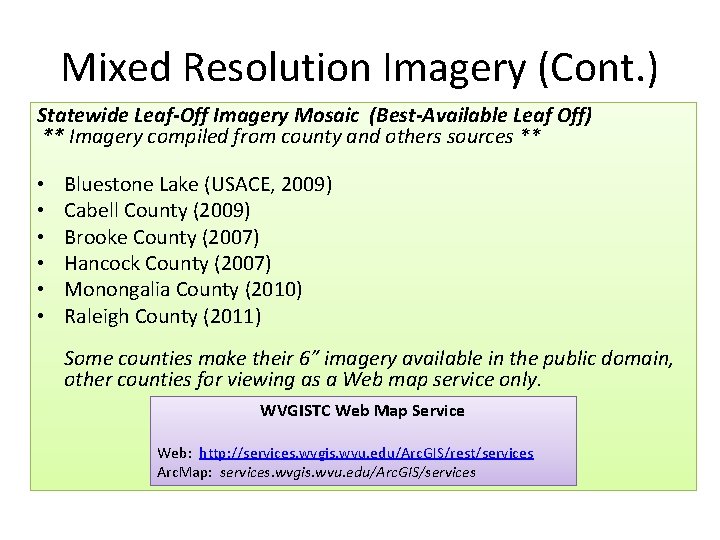 Mixed Resolution Imagery (Cont. ) Statewide Leaf-Off Imagery Mosaic (Best-Available Leaf Off) ** Imagery