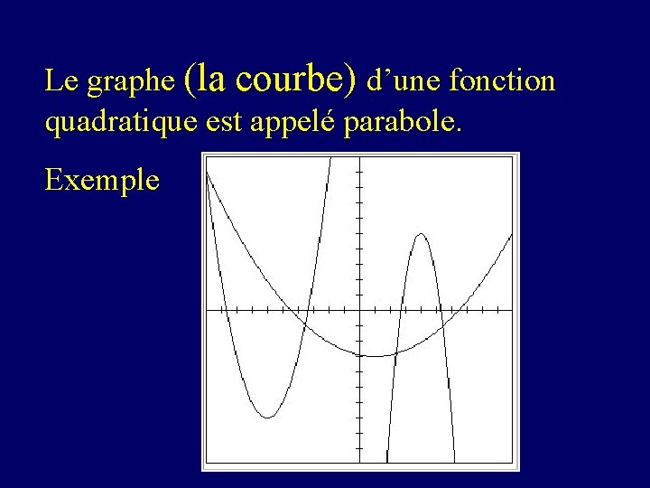 Le graphe (la courbe) d’une fonction quadratique est appelé parabole. Exemple 