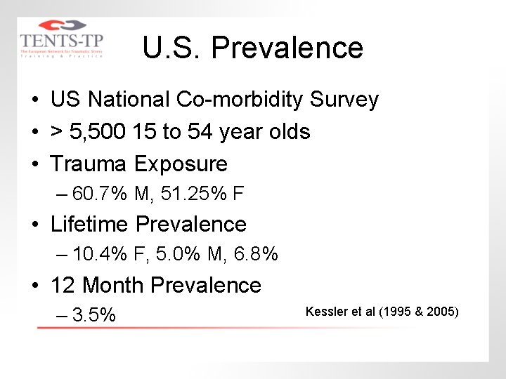 U. S. Prevalence • US National Co-morbidity Survey • > 5, 500 15 to