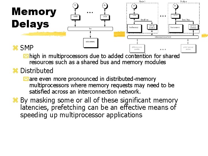 Memory Delays z SMP y high in multiprocessors due to added contention for shared