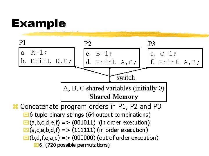 Example P 1 a. A=1; b. Print B, C; P 2 c. B=1; d.