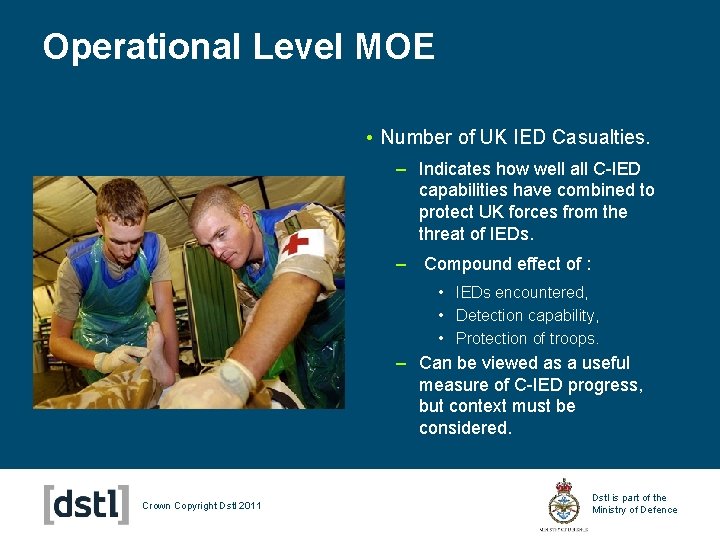 Operational Level MOE • Number of UK IED Casualties. – Indicates how well all