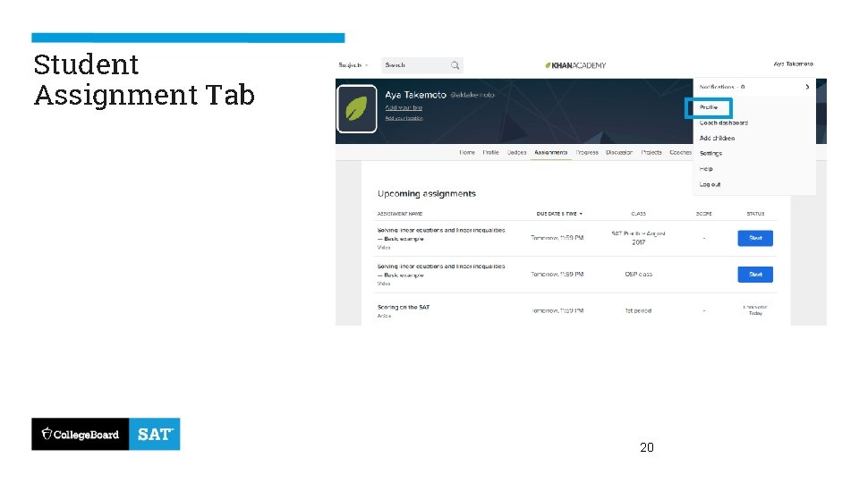 Student Assignment Tab 20 