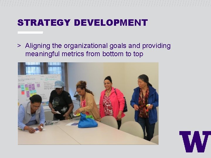 STRATEGY DEVELOPMENT > Aligning the organizational goals and providing meaningful metrics from bottom to