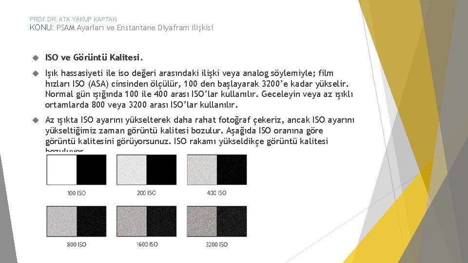 PROF. DR. ATA YAKUP KAPTAN KONU: PSAM Ayarları ve Enstantane Diyafram ilişkisi ISO ve