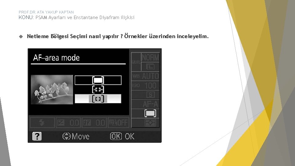 PROF. DR. ATA YAKUP KAPTAN KONU: PSAM Ayarları ve Enstantane Diyafram ilişkisi Netleme Bölgesi
