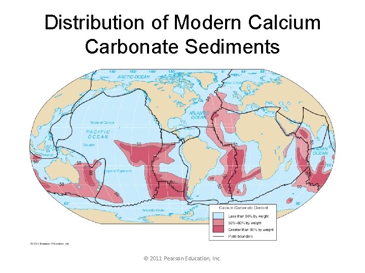 Distribution of Modern Calcium Carbonate Sediments © 2011 Pearson Education, Inc. 