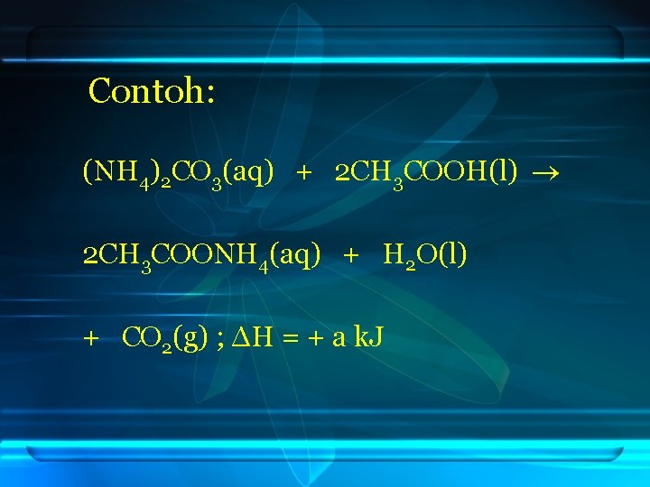 Contoh: (NH 4)2 CO 3(aq) + 2 CH 3 COOH(l) 2 CH 3 COONH