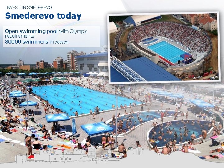 INVEST IN SMEDEREVO Smederevo today Open swimming pool with Olympic requirements 80000 swimmers in