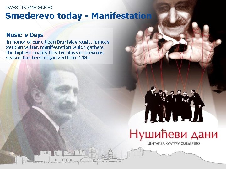 INVEST IN SMEDEREVO Smederevo today - Manifestation Nušić`s Days In honor of our citizen