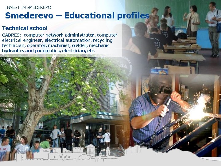 INVEST IN SMEDEREVO Smederevo – Educational profiles Technical school CADRES: computer network administrator, computer