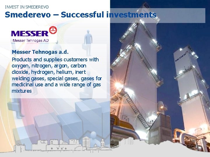 INVEST IN SMEDEREVO Smederevo – Successful investments Messer Tehnogas a. d. Products and supplies