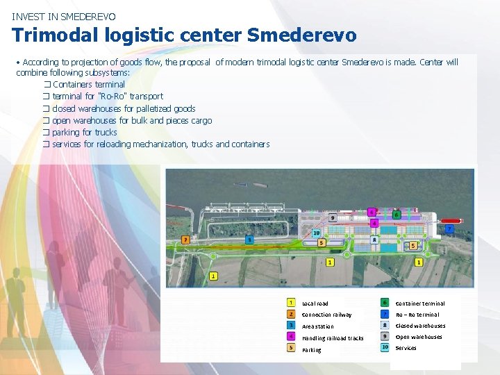 INVEST IN SMEDEREVO Trimodal logistic center Smederevo • According to projection of goods flow,